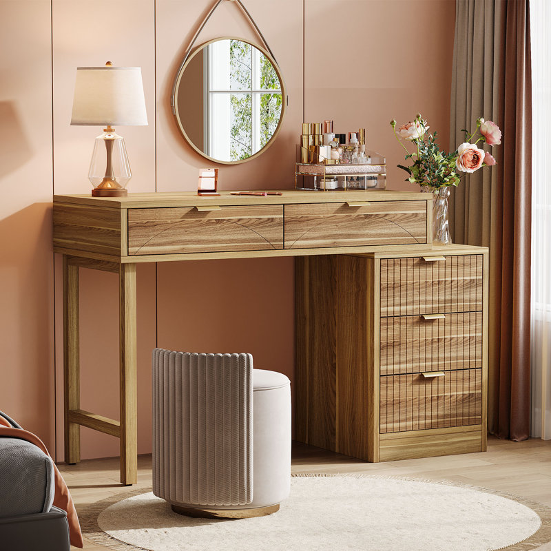 Table de coiffeuse pour le maquillage de style moderne, Noyer brun