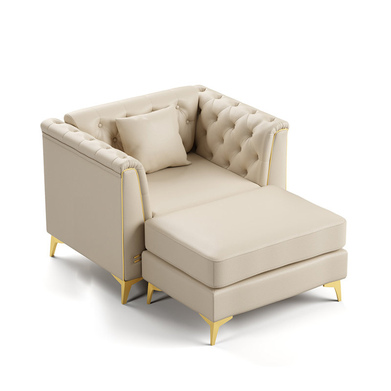 Canapé Chesterfield de 40,1 po de largeur, Similicuir beige et blanc