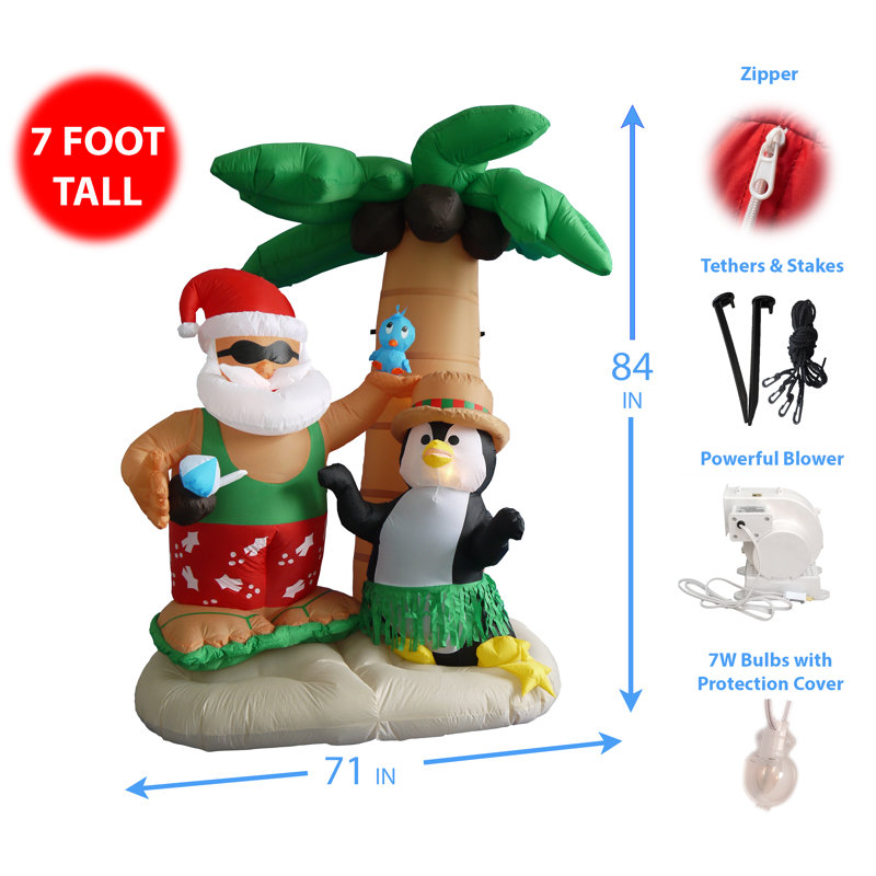 Décoration de Noël gonflable père Noël, pingouin et palmier