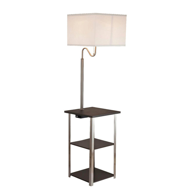 58" Tall" Dru" Square Side Table Floor Lamp With Charging And Usb Port, Silver