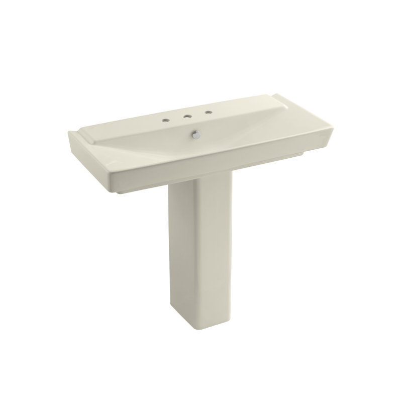 Reve Ceramic Pedestal Bathroom Sink with Overflow, Single, White, 35.5" H x 18.31" W x 23.625" L