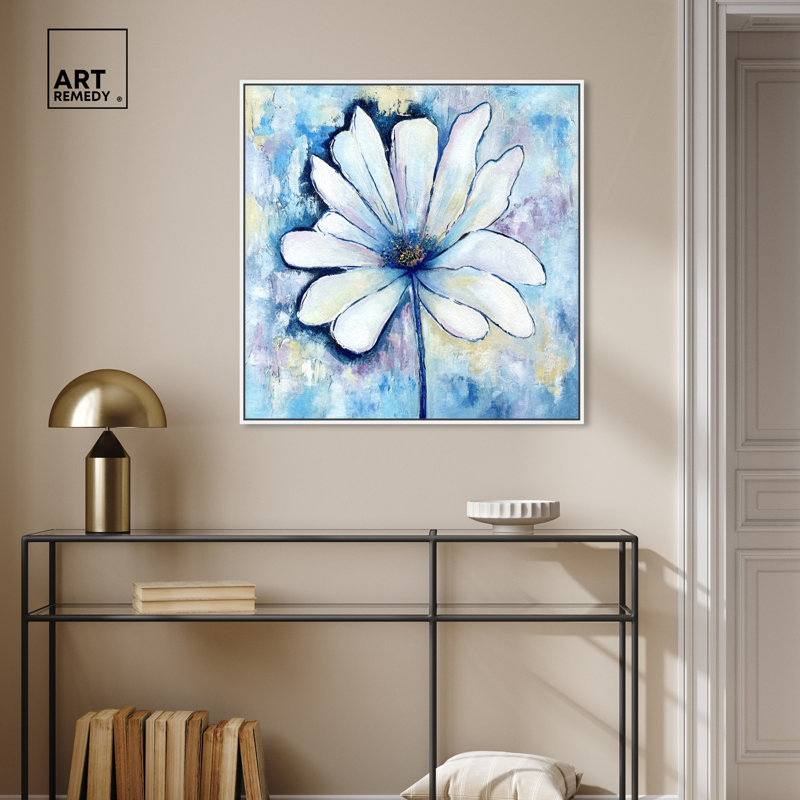 "Blue Miracle Canvas" par Art Remedy, Cadre blanc, H 41 po x l 41 po