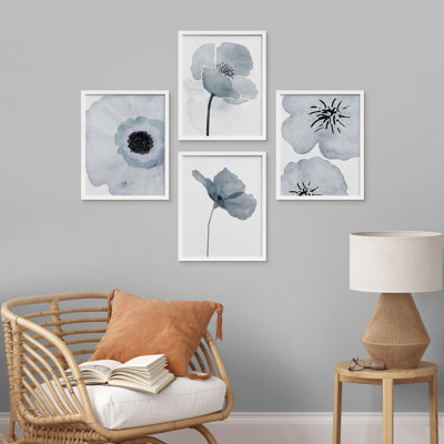 " Close Up Pastel Blue Magnolia Flower Duo " 4 - Pieces