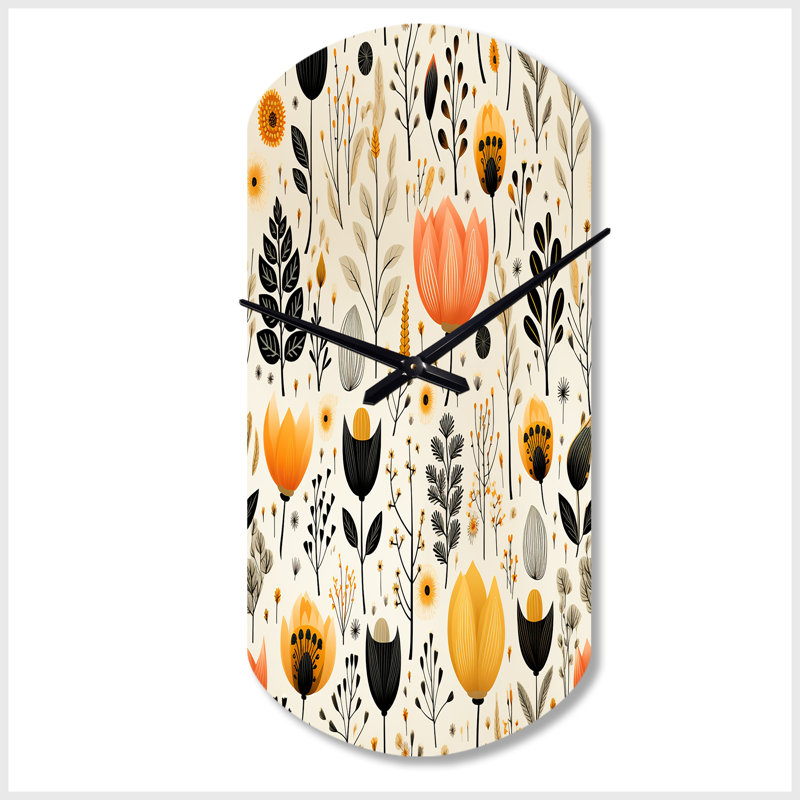 Motif floral beige et bohémien - horloges murales asymétriques florales en métal, horloge murale cylindrique, Petit