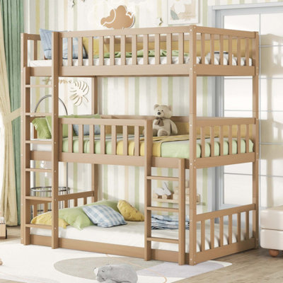 Triple Bunk Beds, Rubber Wood Twin over Twin over Twin, Modern Family Home