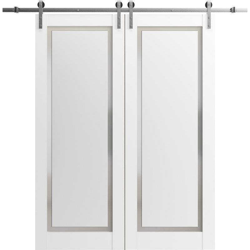 Double porte de grange blanche en verre givré Planum, 64 po x 96 po