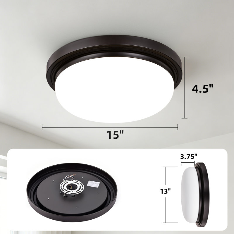 Plafonnier encastré à DEL de 38 cm (15 po), température de couleur réglable (3 000 K, 4 000 K ou 5 000 K), gradable, résistant à l’humidité, 3 finitions au choix.