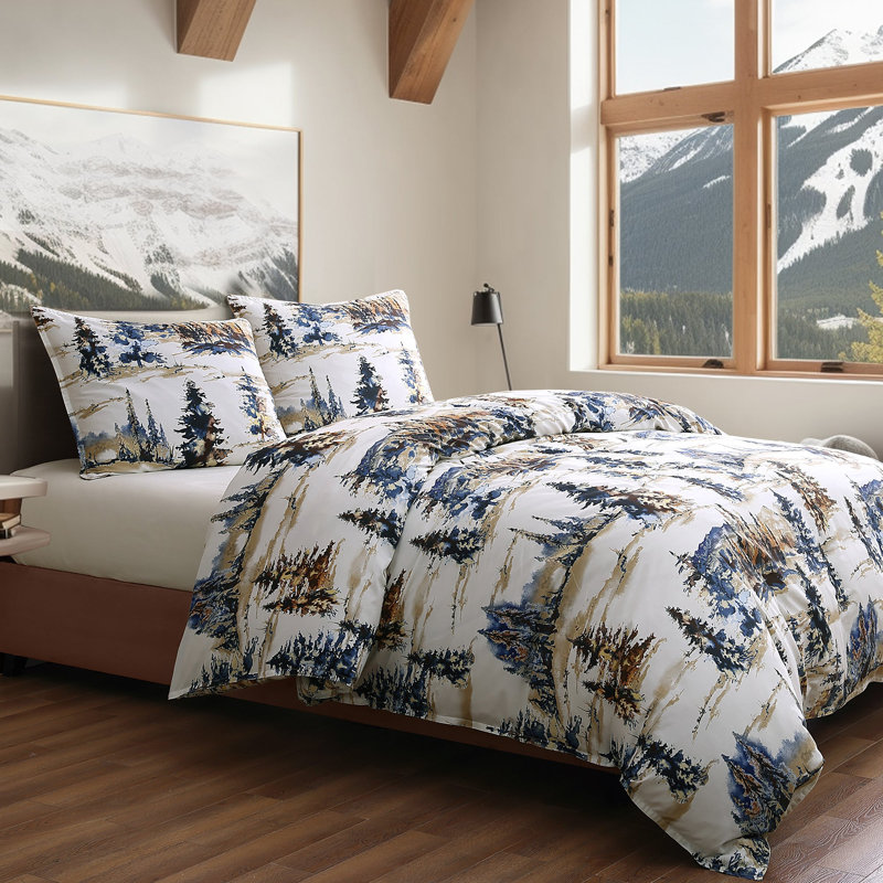 Acadia Blue and Gold Reversible Cotton Queen Comforter Set