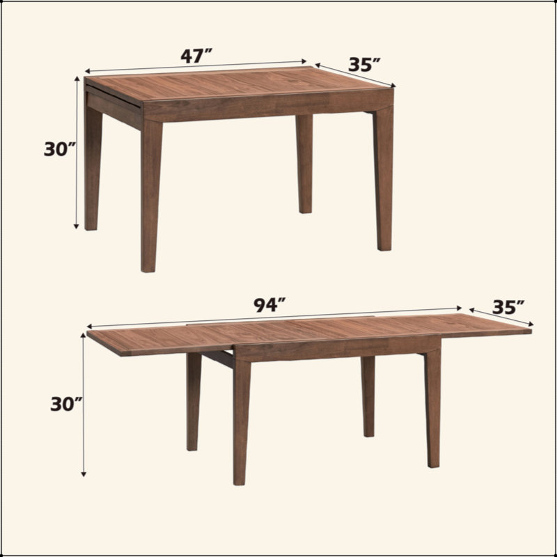 Walnut Finish Dining Table W/ Extension Leaf