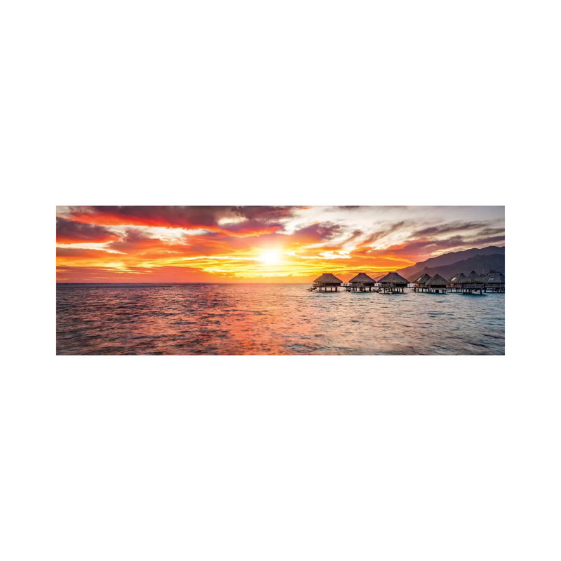 Overwater Bungalows At Sunset, Bora Bora Atoll - Wrapped Canvas Panoramic Gallery-Wrapped Canvas Giclée