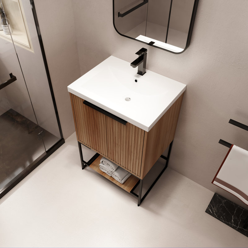 Fallsbrook Bathroom Vanity with Top, Matte Black, Beige