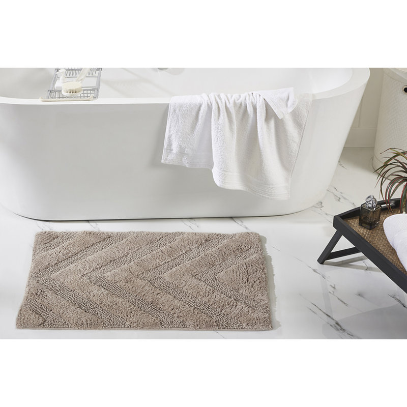 Tapis pour salle de bain touffeté à 100% coton Branston 1990 GSM avec envers antidérapant, certifié OEKO-TEX, lavable à la machine, motif à chevrons luxueux, tapis de salle de bain ultra doux et absorbant, rectangle 21 po x 34 po, beige