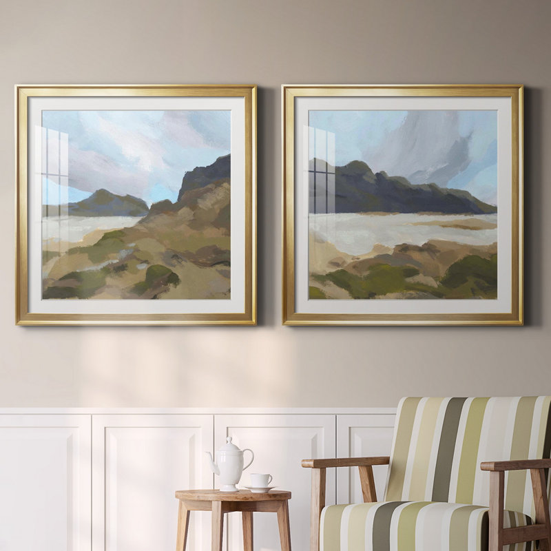 " Mossy Cove I " 2 - Pieces, 32" H x 32" W x 1" D, Gold Framed Paper, White