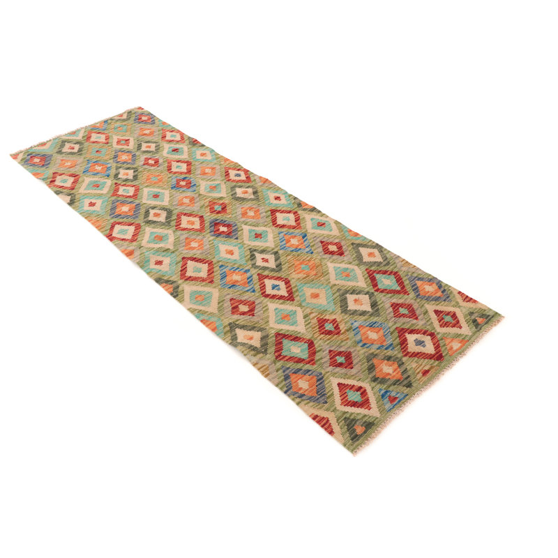 Handmade Kilim Wool Green Rug