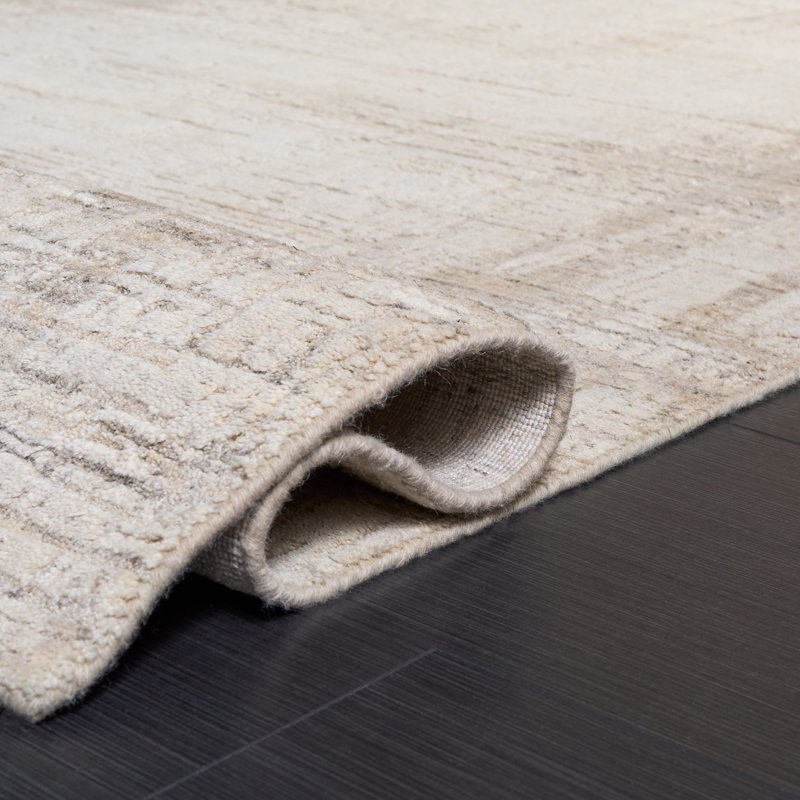 Mirage Hand Loomed Wool/Bamboo Silk Abstract Rug in Grey/Beige, Rectangle 6' x 9'
