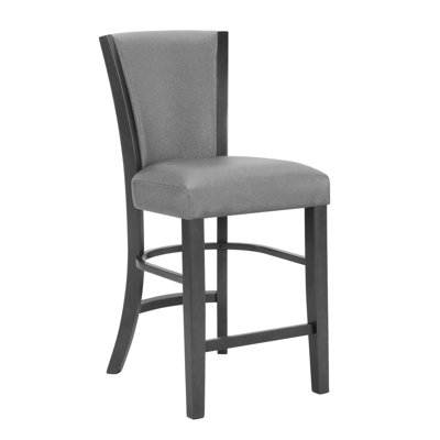 2Pc Contemporary Glam Upholstered Counter Height Dining Side Chair Padded Plush Gray Fabric Upholstery Rich Black Color Wooden Furniture