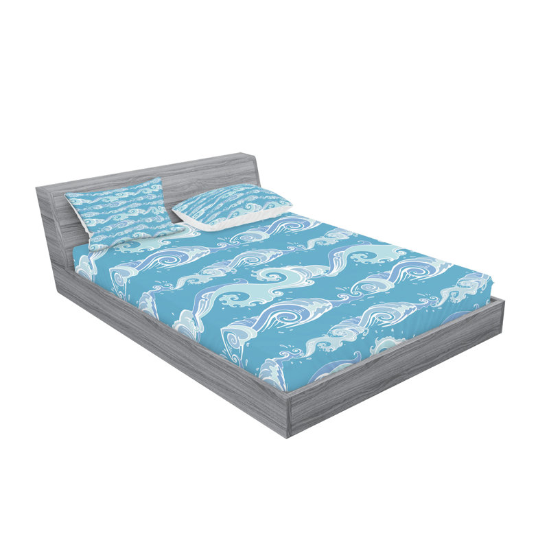 Drap-housse et coussin décoratif nautique bleu marine pâle Ambesonne, Ensemble de draps pour très grand lit californien