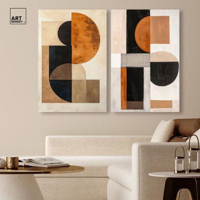 Divided Circles Duet Canvas Print Boho Gold Wall Decor Set by Art Remedy, Black Frame, 10 x 15