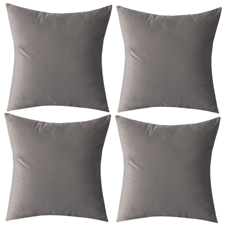 Set Of 4 Throw Velvet Cushion Covers, Gray, 20"H x 20"W