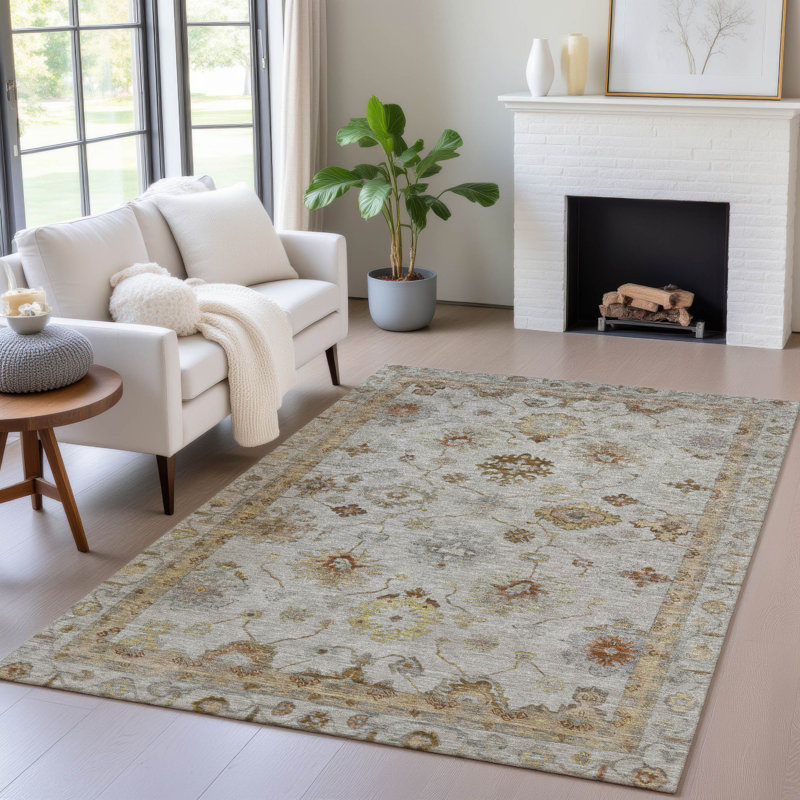 Machine Washable Indoor/Outdoor Xhevrie Taupe Rug, Rectangle 2'6" x 3'10"