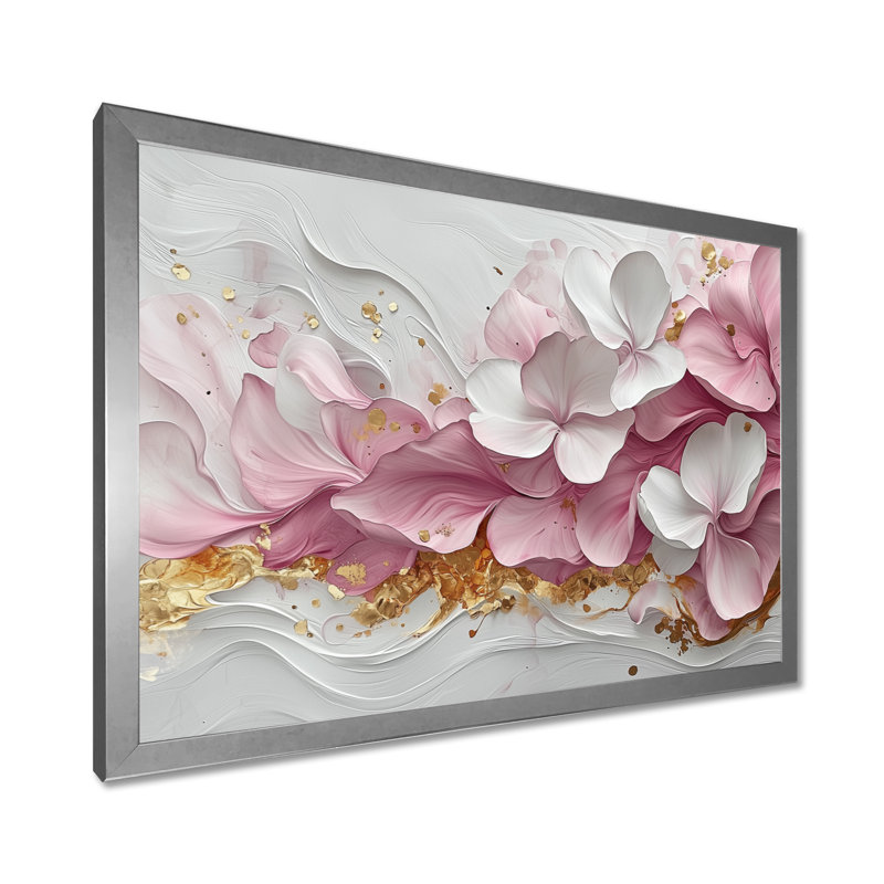 Or rose élégant veines de pétales de fleurs - art abstrait fleurs murales, Reproduction encadrée d'une seule photo sans pass