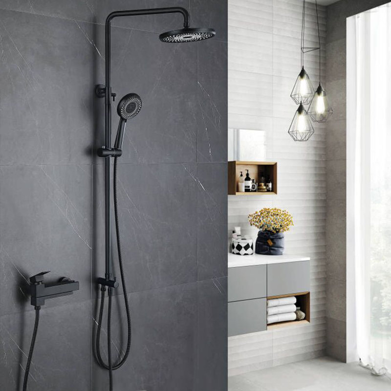 Exposed Pipe Tub Shower System With Hand Shower Single Handle Shower Faucet Set Brass 9 Inch Shower Trim Kit With Rough-In Valve