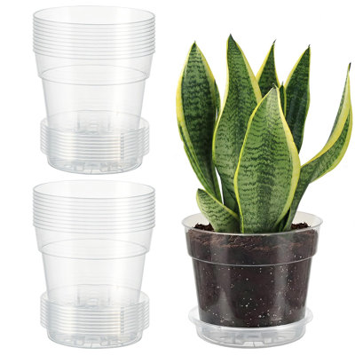 20-Pack 6" Clear Nursery Pots with Saucers, Drainage Holes, Food-Grade PET for Indoor/Outdoor Plants