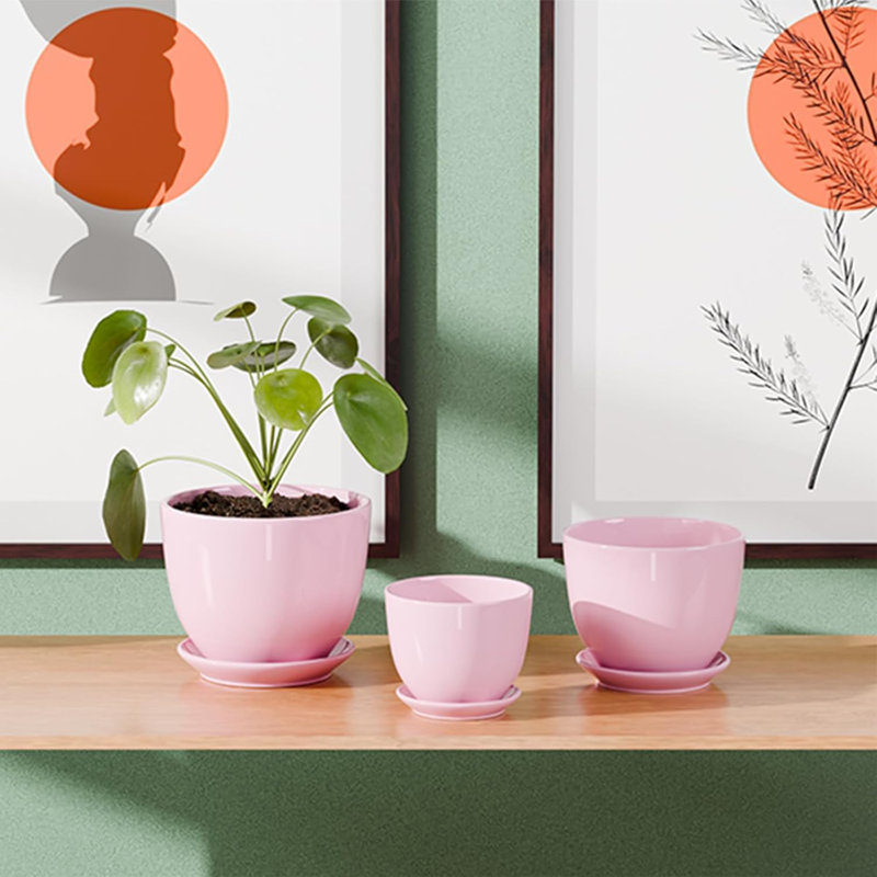 Ensemble de 3 pots à fleurs en céramique rose