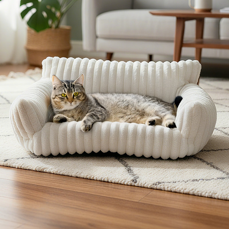 Faux Fur Pet Bed, 25" H x 61" W x 45" D, White