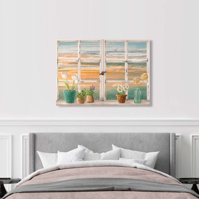 Window View: Sunset On The Sea by Remy Dellal - Wrapped Canvas Print