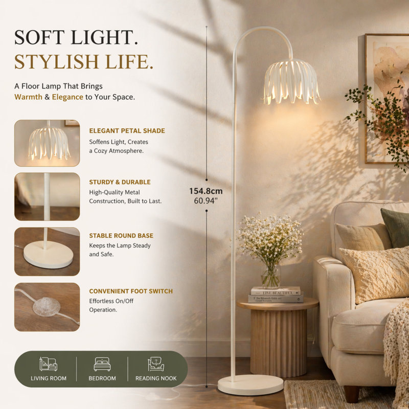 154.8cm Cerused/Limed Arched Floor Lamp Set