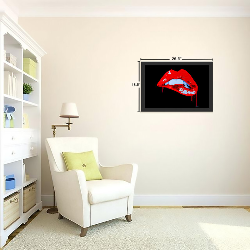 Lèvres, baiser sexy, impression encadrée, H 18,5 po x l 26,5 po x P 1po, Cadre noir