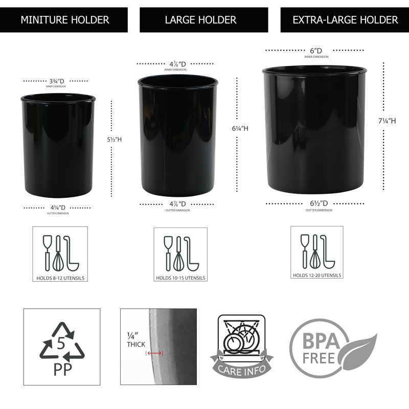 Reston Lloyd Plastic Utensil Crock Set, Black