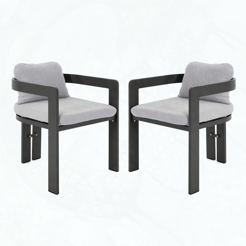 Aluminum Outdoor Dining Chairs with Grey Cushions, Set of 2, Gray