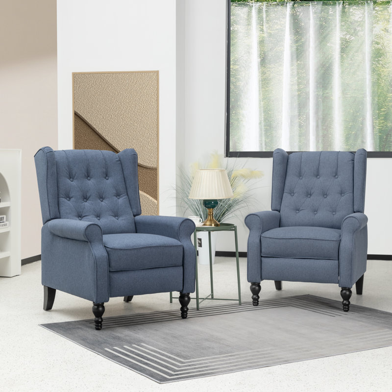 Riley Upholstered Recliners (Set of 2), Blue Polyester