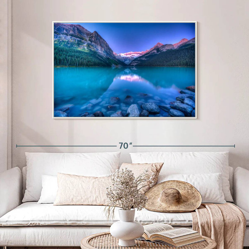 Lever de soleil magique de Lake Louise, Cadre flottant blanc, 46 po x 31 po