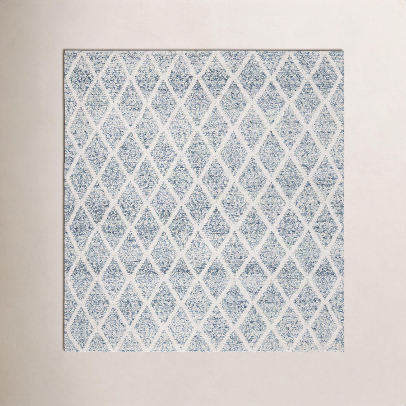 Russo Ivory Blue Hand-Woven Flatweave Rug, Square 6'