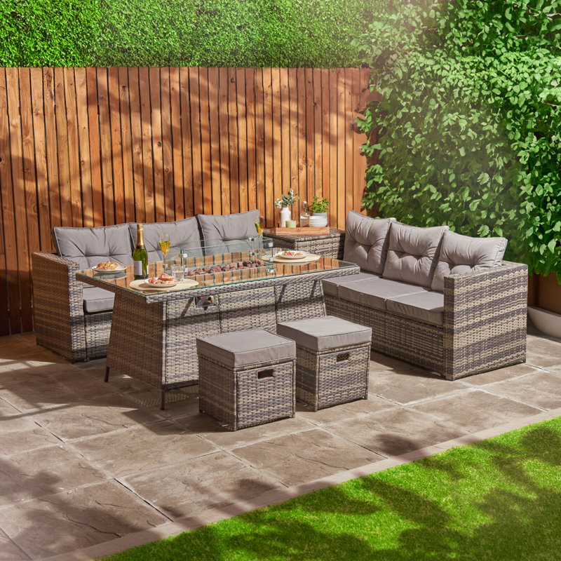 Lashika 8 - Person Patio Dining Set with Rectangular Table , Cushions Included