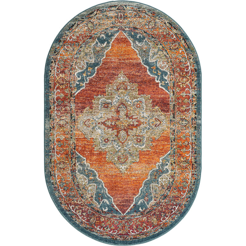 Tapis traditionnel Charian rouille oriental, Ovale 5 pi x 8 pi