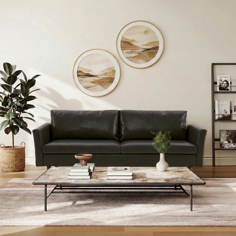 Canapé en similicuir 80,3 po, Assil  Black Faux Leather