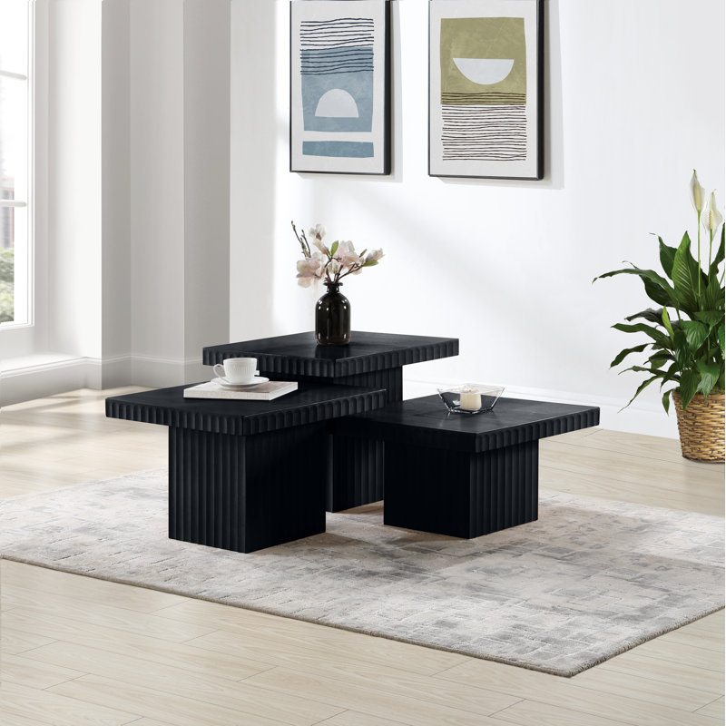 Table basse Sioeli, Table 1-12" H/Table 2-15" H/Table 3-18" H, Noir, noir, noir, noir, 3 tables