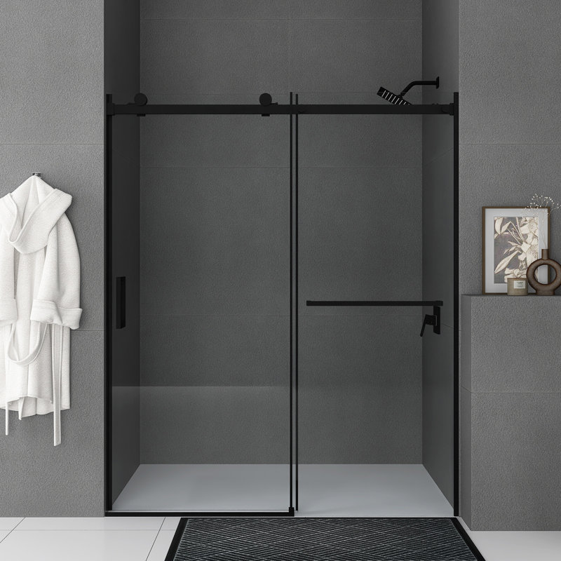 Porte de douche coulissante sans cadre l 56 po x H 72 po x H 56 po, Noir, noir, noir, noir