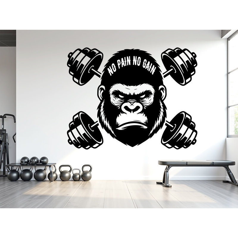 Adhésif décoratif gorille gymnase No Pain No Gain, H 22 po x l 17 po, Noir mat