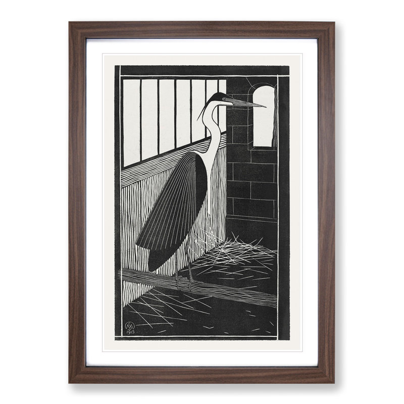 Giant Heron by Samuel De Mesquita - Framed Print, 48cm H x 36cm W x 2cm D, Walnut Framed