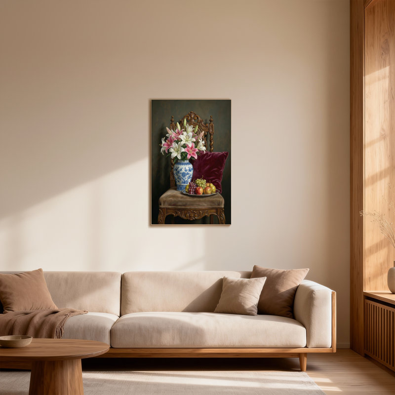 Nature morte avec plantes et fleurs, H 48 po x l 32 po