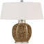 Lampe de table floral en céramique avec finition cannelle et abat-jour cylindrique H 28,5 po