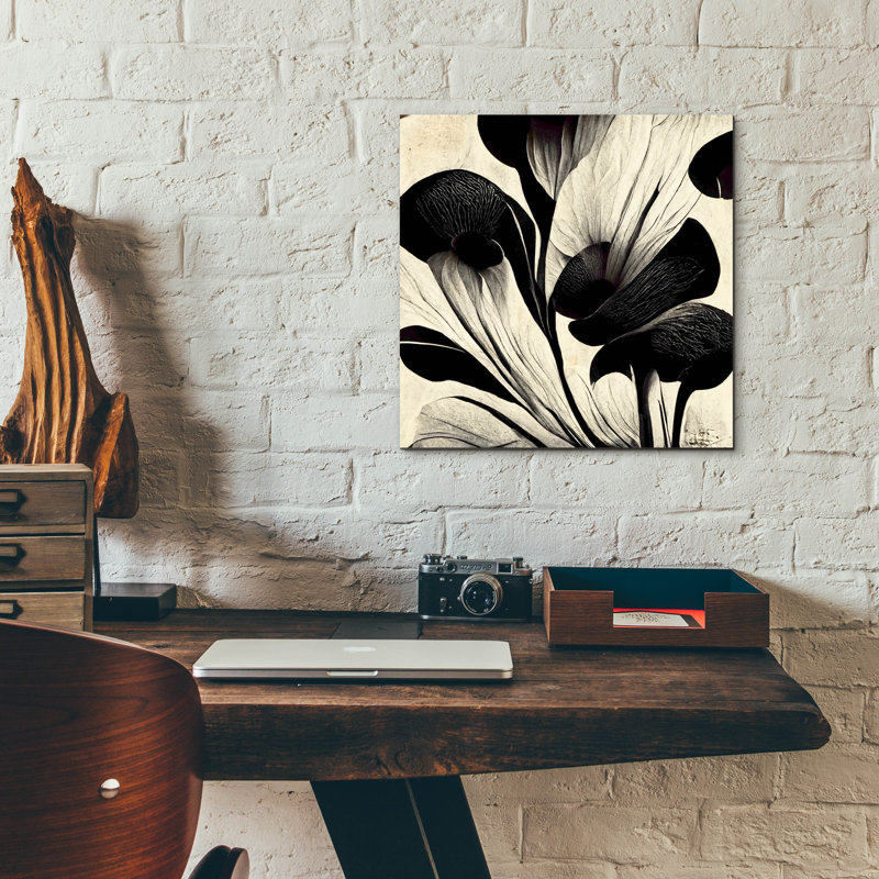 «Flowers Black White 27» par Ray Heere, art mural en verre acrylique, 24 po x 24 po, H 12 po x l 12 po x P 0,13 po