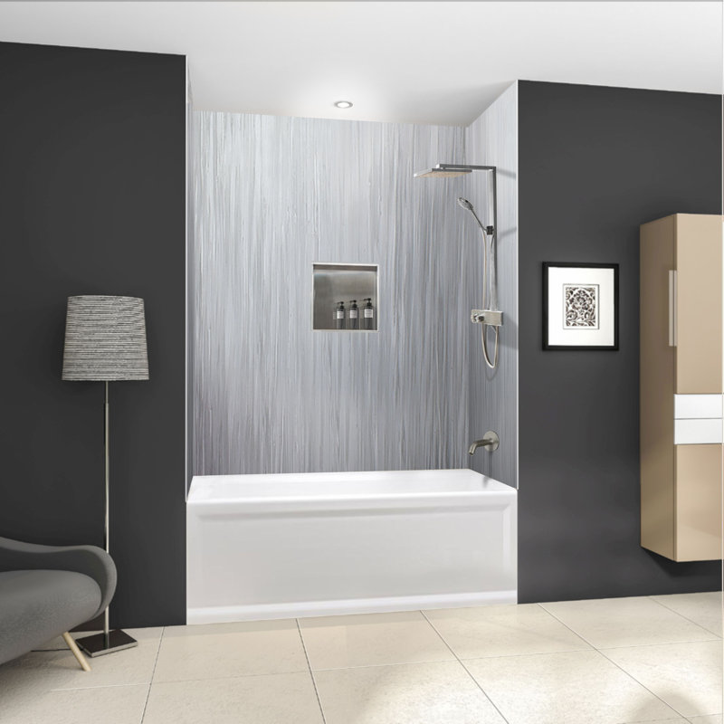 Transolid Lusso 60-in x 60-in x 72-in Glue to Wall 3-Piece Shower Wall Kit, Glacier Grey, Glacier Gray, 72" H x 60" W x 60" D