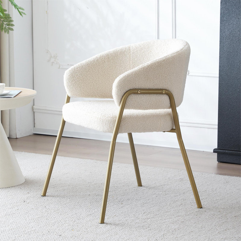 Callaghn 46cm H Velvet Upholstered Metal Wing Back Armchair, White, Gold