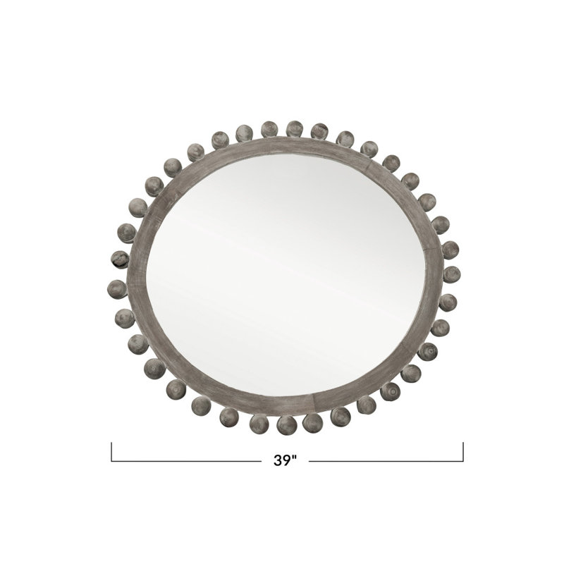 Oval Carved Wood Framed Wall Mirror, Gray